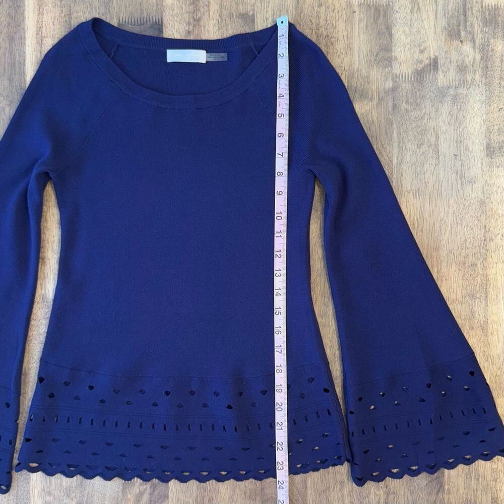 Ramy Brook Diane Sweater Laser-Cut Bell Sleeve Boatneck Navy Size Women's XS - Picture 5 of 9